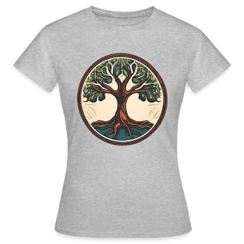 Arbre / Nature / Terre / Écorce / Racines / Feuilles - T-shirt Femme - gris chiné - Devant - AI Model Female 172 dark (172cm)