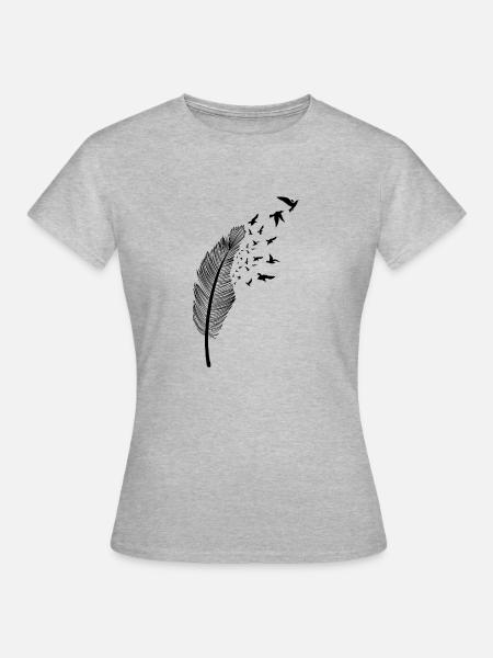 Feder und Vogel - Frauen T-Shirt - Grau meliert