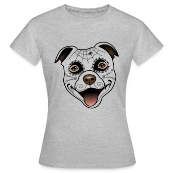 Staffy Lenka - Santa Muerte - T-shirt Femme - gris chiné - Devant - AI Model Female 172 dark (172cm)