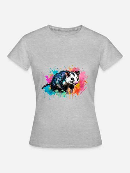 Opossum, ilustration,Beutelratte, bunt, Graffiti - Frauen T-Shirt - Grau meliert
