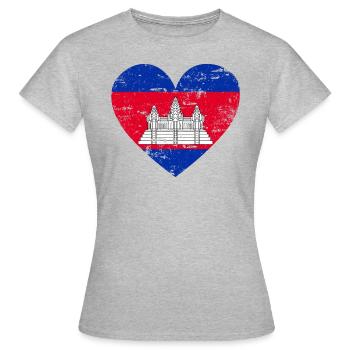 Cœur de drapeau du Cambodge - T-shirt Femme - gris chiné - Devant - AI Model Female 172 dark (172cm)