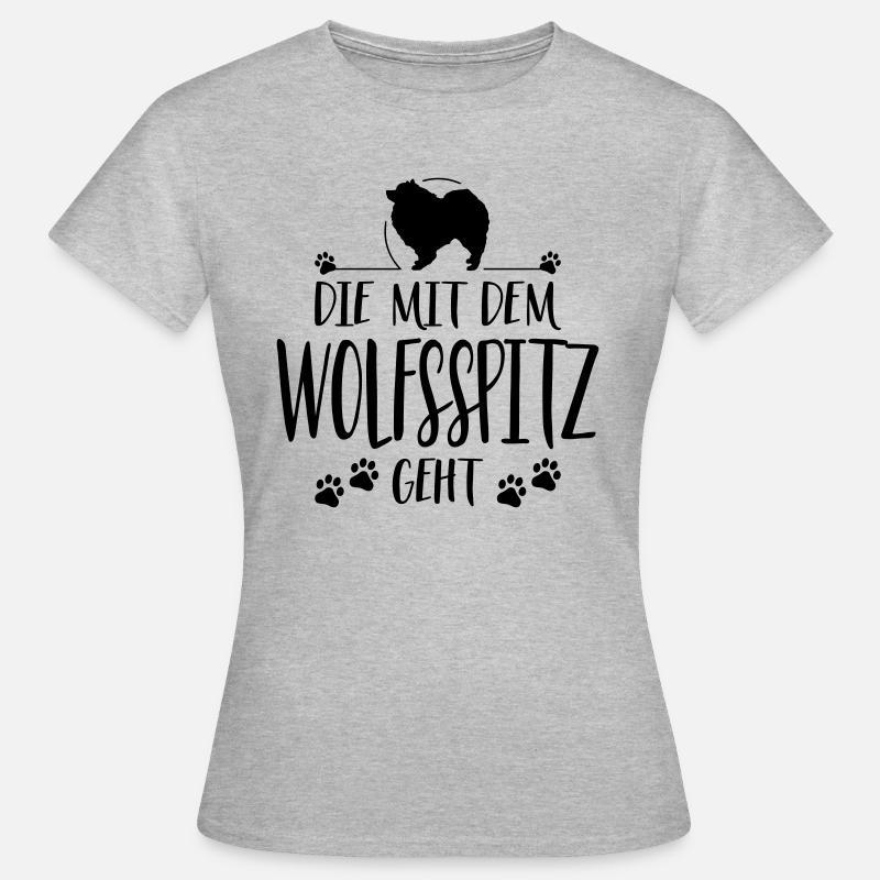 DIE MIT WOLFSSPITZ GEHT Hundespruch Hunde - Frauen T-Shirt - Grau meliert