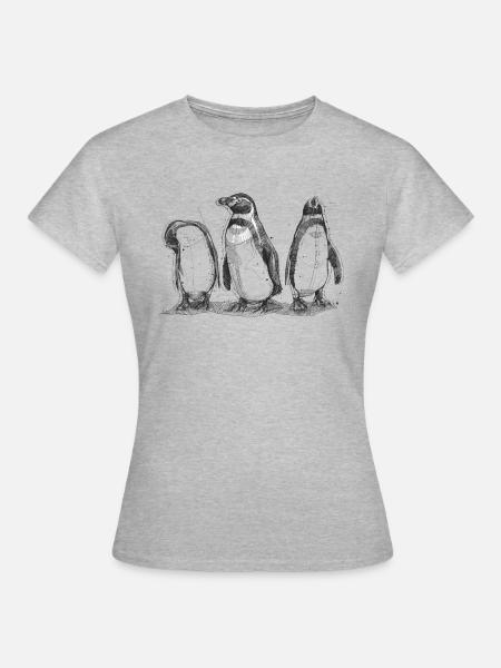 Pinguin Sketch - Frauen T-Shirt - Grau meliert