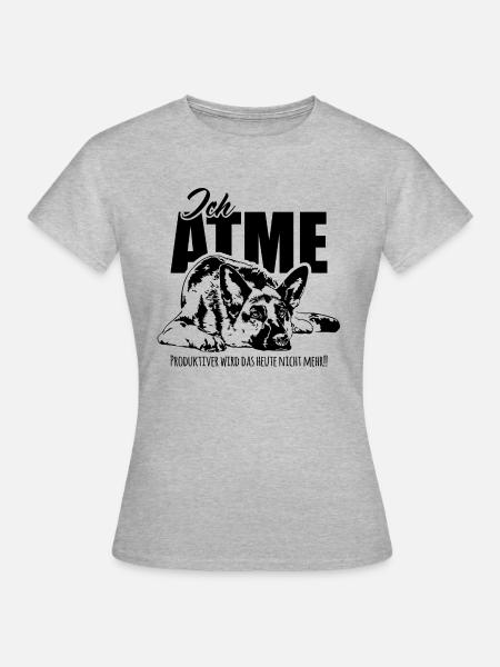 DEUTSCHER SCHÄFERHUND ich atme Spruch Wilsigns - Frauen T-Shirt - Grau meliert