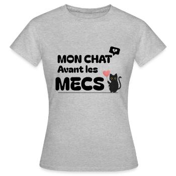 Mon chat avant les mecs. - T-shirt Femme - gris chiné - Devant - AI Model Female 172 dark (172cm)