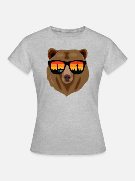 Bär mit Sonnenbrille, Berlin Skyline - Silhouette - Frauen T-Shirt - Grau meliert