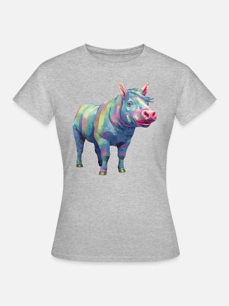 Schwein und Pferd - Regenbogen Moderne Kunst - Frauen T-Shirt - Grau meliert