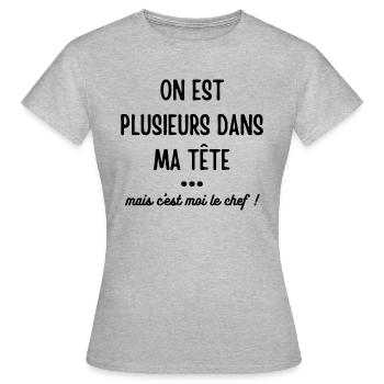 T-shirt humour humoristique skyzophrène - T-shirt Femme - gris chiné - Devant - AI Model Female 172 dark (172cm)