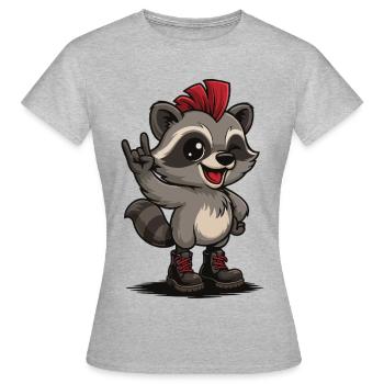 Punk Rock Raccoon - Frauen T-Shirt - Grau meliert - Vorne - AI Model Female 172 dark (172cm)