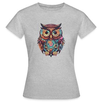 Cute owl with clockwork, comic style, geometric - Women's T-Shirt - heather grey - Front - AI Model Female 172 dark (172cm)