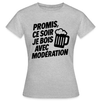 Humour Promesse Nocturne - T-shirt Femme - gris chiné - Devant - AI Model Female 172 dark (172cm)