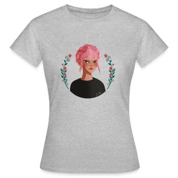 Pink Hair Girl - Frauen T-Shirt - Grau meliert - Vorne - AI Model Female 172 dark (172cm)