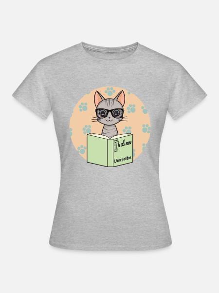Niedliche graue Katze mit Brille - Frauen T-Shirt - Grau meliert