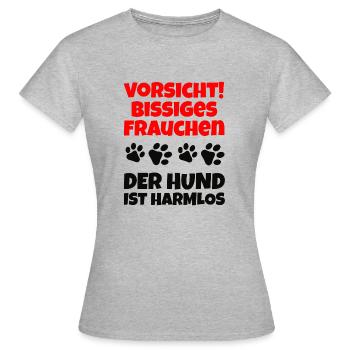 Vorsicht bissiges Frauchen - der Hund ist harmlos - Frauen T-Shirt - Grau meliert - Vorne - AI Model Female 172 dark (172cm)