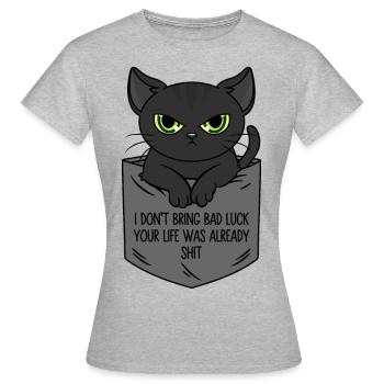 Poche poitrine chat noir Je n’apporte pas de malchance - T-shirt Femme - gris chiné - Devant - AI Model Female 172 dark (172cm)