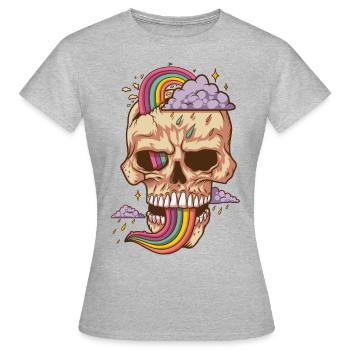 Totenkopf mit verrückten Stimmungen - Frauen T-Shirt - Grau meliert - Vorne - AI Model Female 172 dark (172cm)
