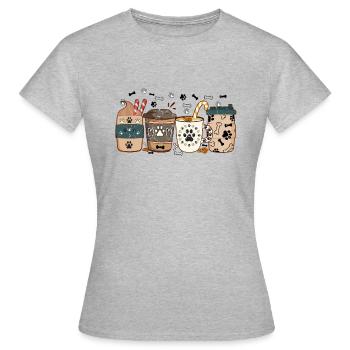 Hund Mama Kaffeeliebhaber, warmer gemütlicher Winter, Latte Iced - Frauen T-Shirt - Grau meliert - Vorne - AI Model Female 172 dark (172cm)