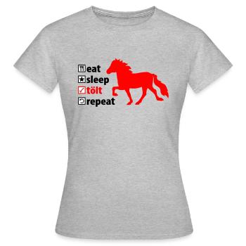 Islandpferd eat-sleep-tölt-repeat - Frauen T-Shirt - Grau meliert - Vorne - AI Model Female 172 dark (172cm)