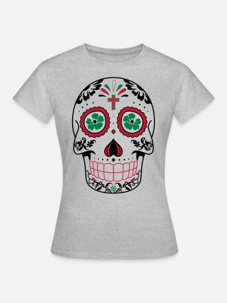 tete de mort mexicaine - T-shirt Femme - gris chiné