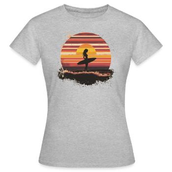 Surf the Sunset - Frauen T-Shirt - Grau meliert - Vorne - AI Model Female 172 dark (172cm)