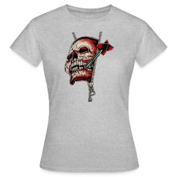Dart Shirt Skull Zip V2 RAHMENLOS Design - Frauen T-Shirt - Grau meliert - Vorne - AI Model Female 172 dark (172cm)