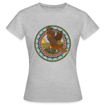 Indianisches Sternzeichen Falke - Frauen T-Shirt - Grau meliert - Vorne - AI Model Female 172 dark (172cm)