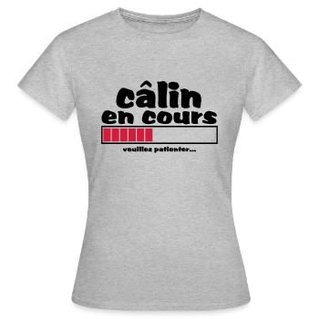 câlin en cours,amour,mariage,ev,formes,cœur - T-shirt Femme - gris chiné - Devant - AI Model Female 172 dark (172cm)