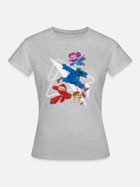 Mecha Builders Elmo, Cookie en Abby - Dame-T-shirt - grå meleret
