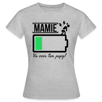 Mamie batterie faible, va voir ton papy! - T-shirt Femme - gris chiné - Devant - AI Model Female 172 dark (172cm)