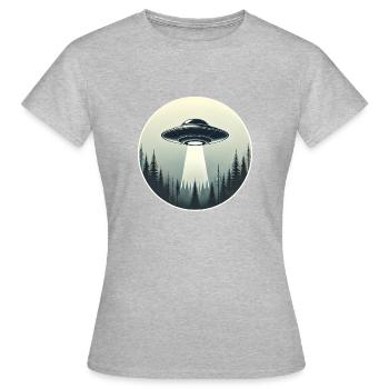 UFO-Begegnung im Wald - Frauen T-Shirt - Grau meliert - Vorne - AI Model Female 172 dark (172cm)
