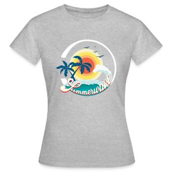 Summerwave Sommer Strand Palmen Surf Shirt - Frauen T-Shirt - Grau meliert - Vorne - AI Model Female 172 dark (172cm)