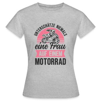 Motorrad Frau Bikerin Motorradfahrerin - Frauen T-Shirt - Grau meliert - Vorne - AI Model Female 172 dark (172cm)