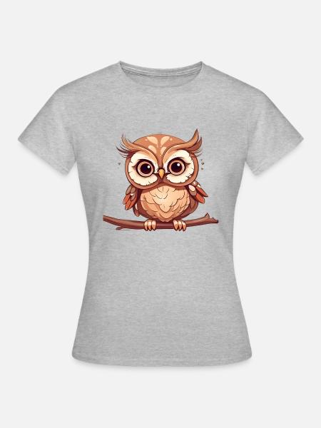 Kleine süße Eule - Frauen T-Shirt - Grau meliert