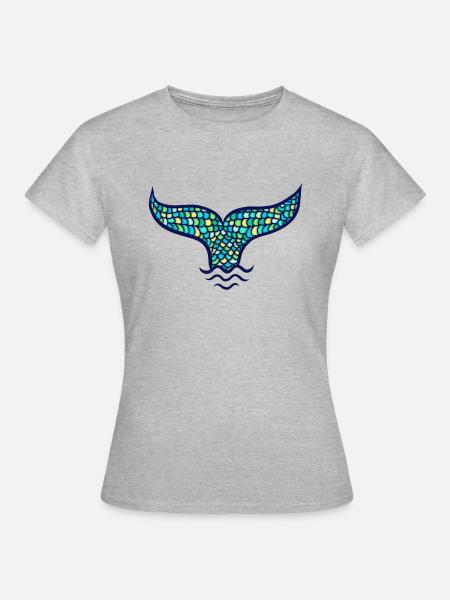Seejungfrau, Fischflosse, Walflosse, Meerjungfrau - Frauen T-Shirt - Grau meliert