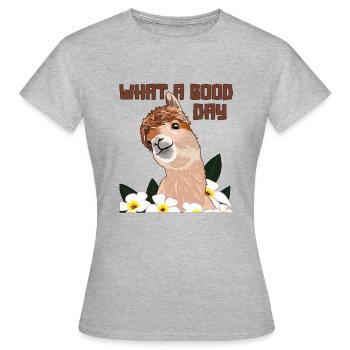 What A Good Day Pako Huacaya Lama Alpakazüchter - Frauen T-Shirt - Grau meliert - Vorne - AI Model Female 172 dark (172cm)