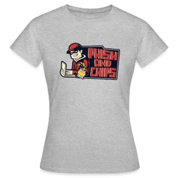 Phish And Chips Phishing Sniffer Social - T-shirt Femme - gris chiné - Devant - AI Model Female 172 dark (172cm)