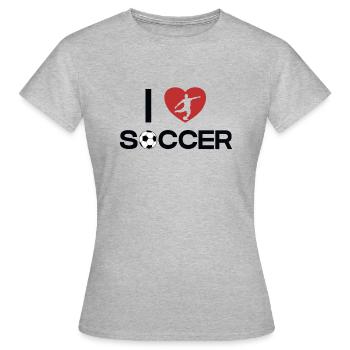 I love Soccer Fußballprofi Fußballgott Torjäger - Frauen T-Shirt - Grau meliert - Vorne - AI Model Female 172 dark (172cm)