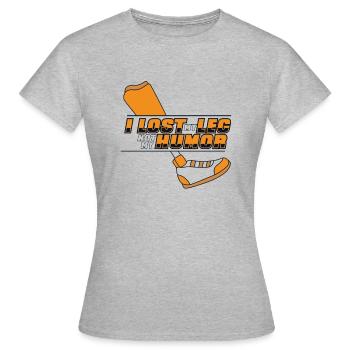 J’ai perdu ma jambe, pas mon humour, des jambes artificielles, une jambe d’utilisateur - T-shirt Femme - gris chiné - Devant - AI Model Female 172 dark (172cm)