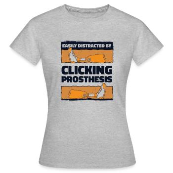 Leicht abgelenkt durch Klicken auf Prothesenbein - Frauen T-Shirt - Grau meliert - Vorne - AI Model Female 172 dark (172cm)