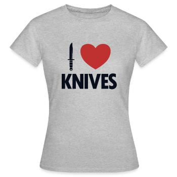 Ich liebe Messer Metzgermesser Restaurierungsmesser - Frauen T-Shirt - Grau meliert - Vorne - AI Model Female 172 dark (172cm)