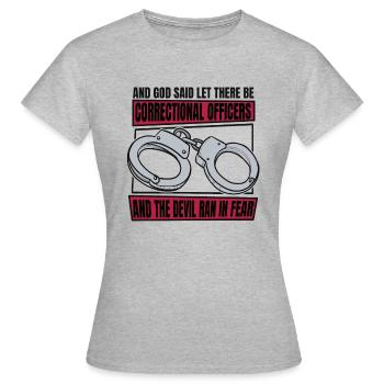 Und der Teufel rannte in Angst und Gefängniswärter - Frauen T-Shirt - Grau meliert - Vorne - AI Model Female 172 dark (172cm)