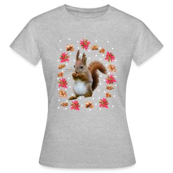 Squirrels with nuts, poinsettia, hazelnut - Women's T-Shirt - heather grey - Front - AI Model Female 172 dark (172cm)