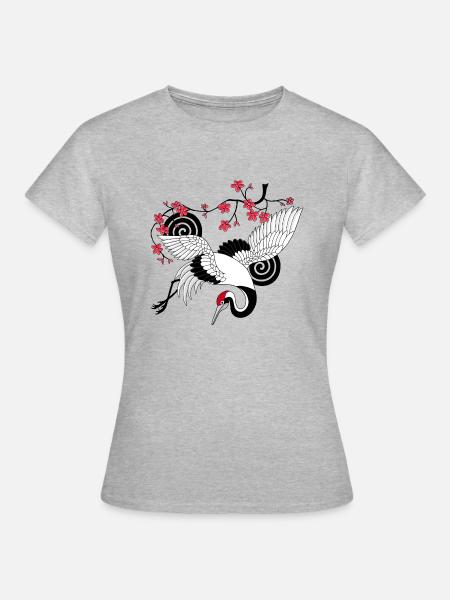 Kranich Vogel des Glücks - Frauen T-Shirt - Grau meliert