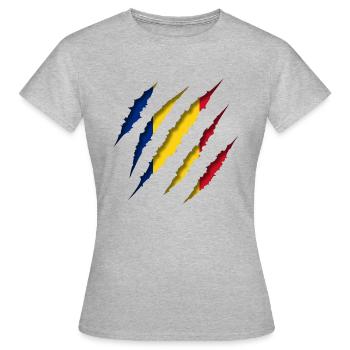 RISSE RUMÄNIEN FAHNE - Frauen T-Shirt - Grau meliert - Vorne - AI Model Female 172 dark (172cm)