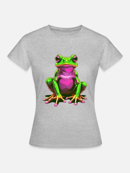 Neon Frosch bunt - Frauen T-Shirt - Grau meliert