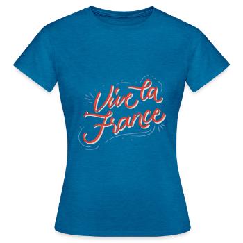 VIVE LA FRANCE - T-shirt Femme - bleu saphir antique chiné - Devant - AI Model Female 172 dark (172cm)