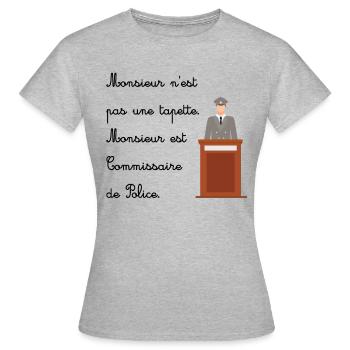 message humoristique commissaire de police - T-shirt Femme - gris chiné - Devant - AI Model Female 172 dark (172cm)