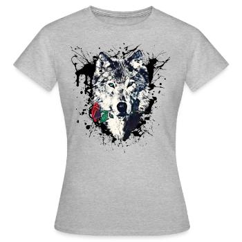 Wolf mit Rose, Love Symbol, Wölfe, Freiheit - Frauen T-Shirt - Grau meliert - Vorne - AI Model Female 172 dark (172cm)