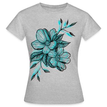 blaue Blüten - Frauen T-Shirt - Grau meliert - Vorne - AI Model Female 172 dark (172cm)