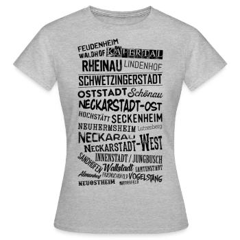 Mannheim Ortsteile - Frauen T-Shirt - Grau meliert - Vorne - AI Model Female 172 dark (172cm)